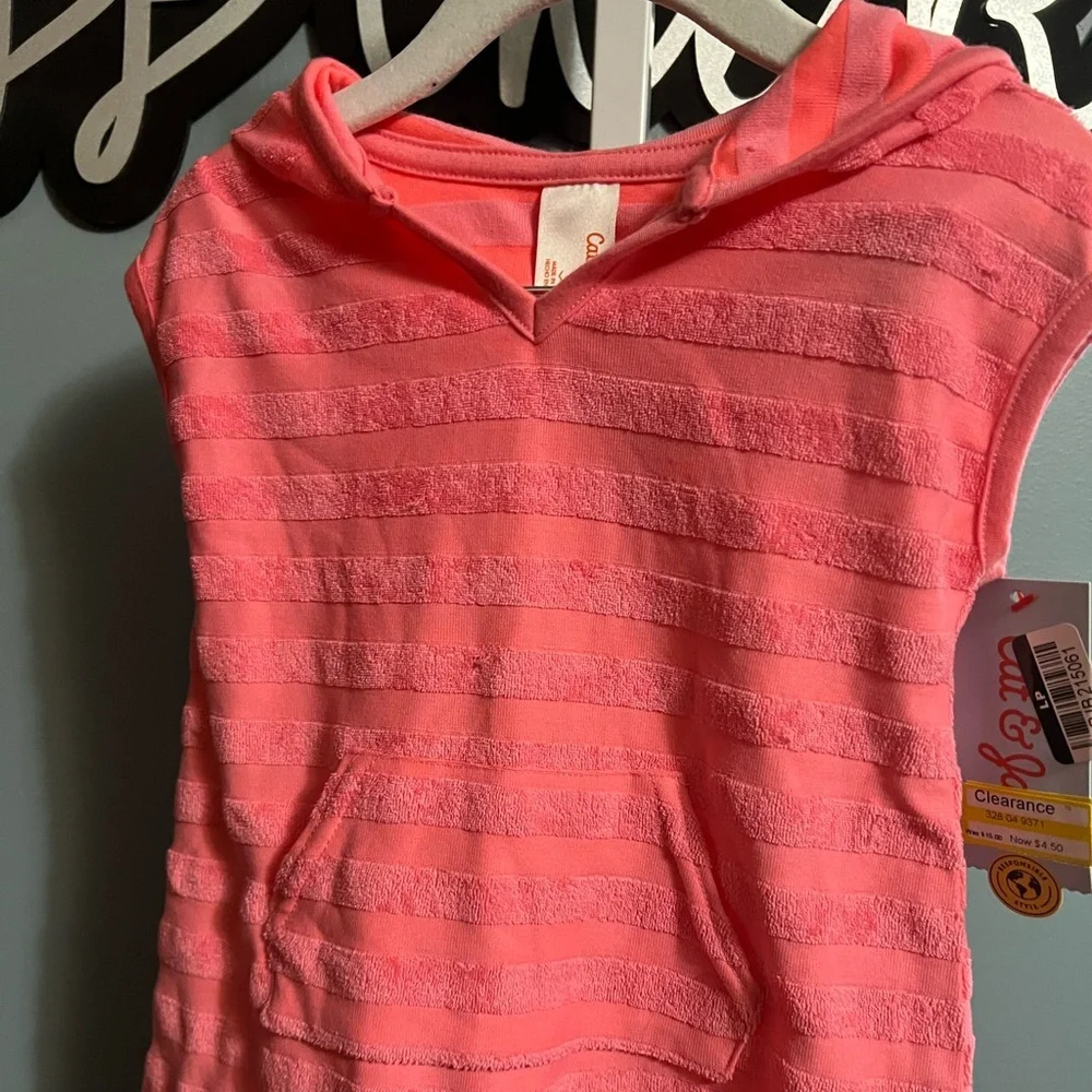 Cat & Jack Pink Hooded Terrycloth Bathing Suit Coverup NWT